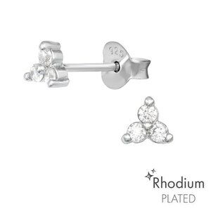 Sterling Silver CZ Tiny Stud Earrings Rhodium Finish
